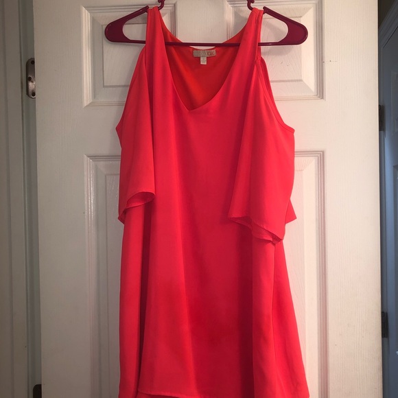 Neon bright pink peekaboo shoulder dress - Picture 8 of 13